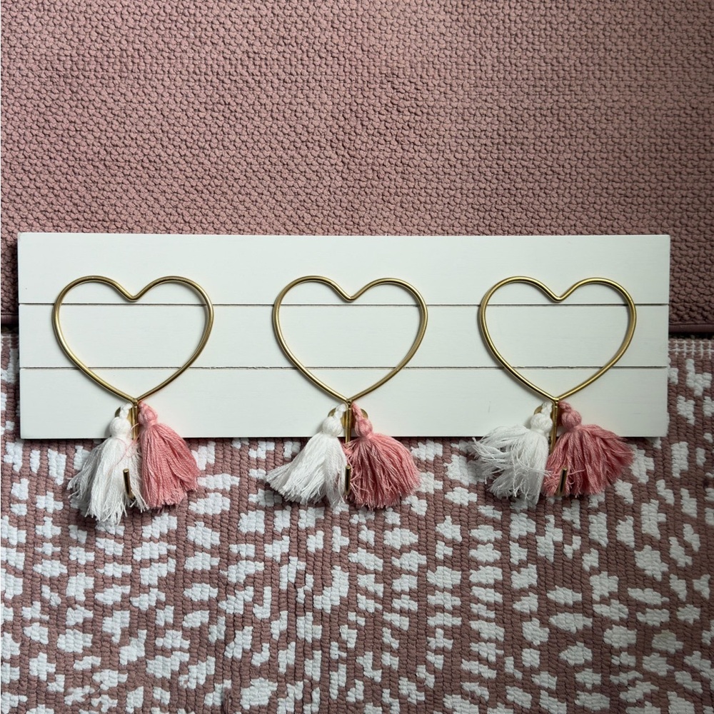 Heart Wall Decor with Tassels - Pink and White